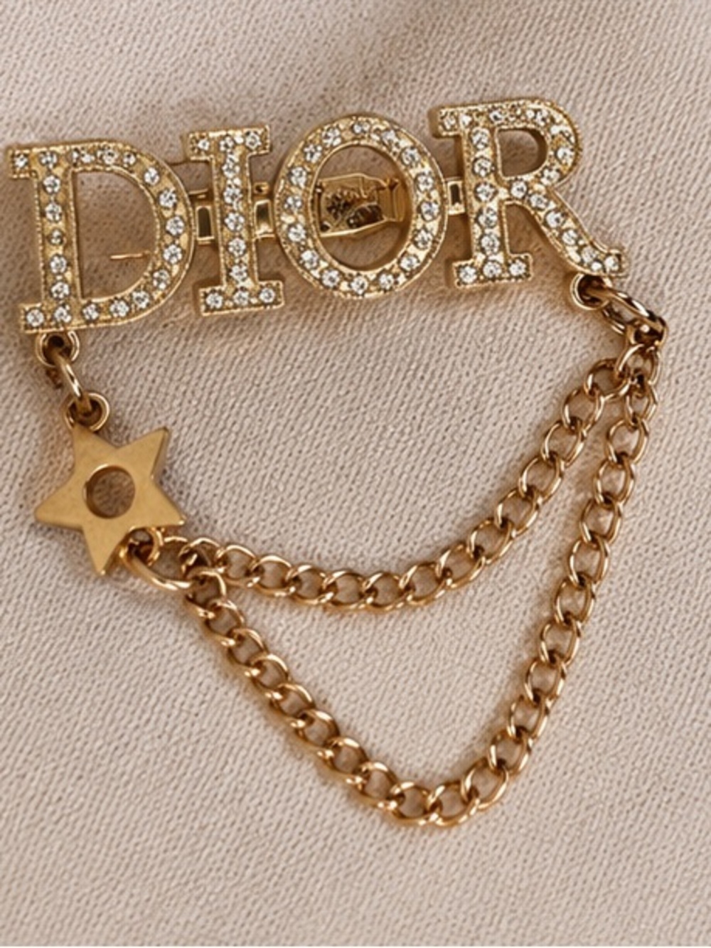 Designer-Inspired Crystal Letter Brooch with Star Chain Accent